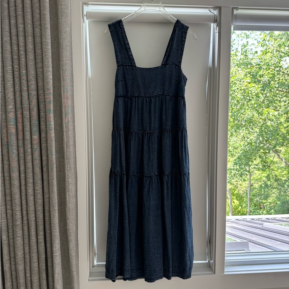 Anthropologie Square Neck Tiered Midi Dress in Denim Light - Picture 4 of 4